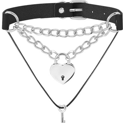 Eigso Punk Leder Vorhängeschloss Choker Halsketten für Frauen Männer Vintage 80s Gothic Kragen Chokers für Dame Herr
