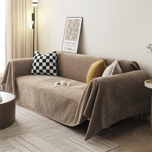 FANSU Sofabezug L Form 1 2 3 4 Sitzer, Sofaüberwurf Decke Ecksofa rutschfeste Nordisch Morandi Couch Bezug Sofaschoner Sofa Decken Einteiliger Couch Überwürf (Kaffee,4 Sitzer Plus(180x420cm))