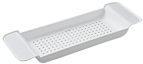 Bandeja Extensible para bañera, Mesa de Bandeja para bañera con Drenaje de plástico, Bandeja para bañera, colocación Estable, Material plástico expandible, diseño de Drenaje, Mesa (White)