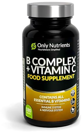 Only Nutrients - B Complex + Vitamin C Tablets Supplement, Comprehensive Vitamin B Complex, High-Strength Energy, Nervous & Immune System Support with Biotin, 180 Multivitamin Tablets for Women/Men