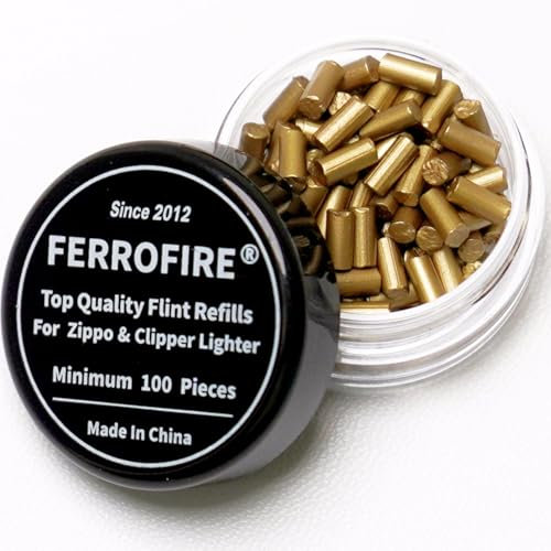 FERROFIRE Feuersteine 100 Stück Hochwertiger Ersatz Feuerzeugsteine Feuerzeug Zündsteine Compatibel mit Clipper und ZIPPO Steine