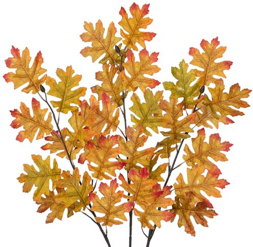 Arborus 3 Stück Künstliche Herbstzweige 89 cm Kunstzweige Herbst Deko Künstliche Äste mit Blätter Äste und Zweige Deko Kunstpflanzen Eichen Zweige Dekozweige für Zimmer Deko Tisch Deko Regal Deko