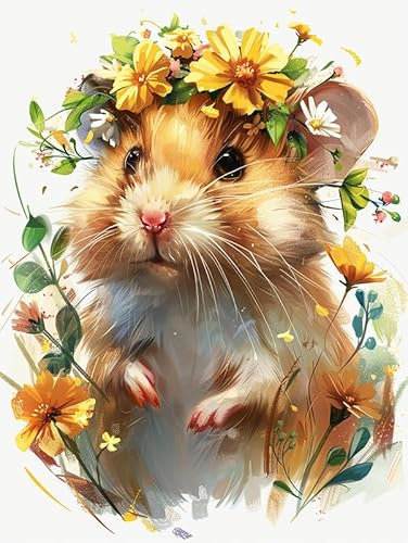 Bimkole DIY 5D Diamond Painting Zubehör Hamster, Tier Blume Diamant Malerei Kit Voll Runde Bohrer Malen nach Zahlen Malerei Stickerei Kreuzstich Diamond Dekoration 30x40cm