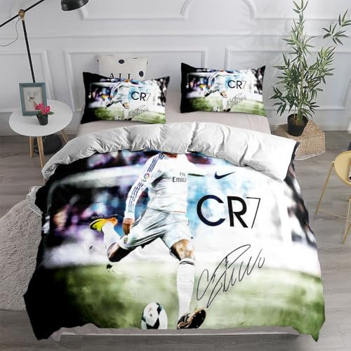 Umbrean Fußballstar Bettbezug Kinder 135x200cm-1 Stück, Fußball Kissenbezug 80x80cm -1Stück