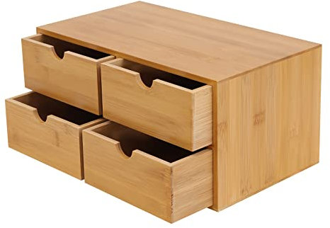 Schreibtisch Organizer, Schubladenbox aus Bambus 4 Schubladen für Büroutensilien Kosmetiksammlungen und Tägliche Notwendigkeit