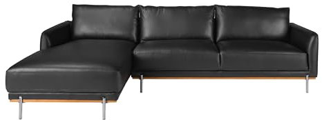 Ángel Cerdá - Ecksofa mit linker Chaise Longue - 5-Sitzer Sofa aus echtem Rindsleder - Modernes Design - Robust und Bequem - Eleganz und Funktionalität - 295 x 160 x 83 cm - Farbe: Schwarz