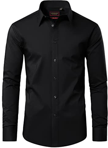 DEMEANOR Dress Shirts for Men Long Sleeve Mens Dress Shirts Cotton Regular Non Iron Formal Shirts for Men Dress Shirt Black