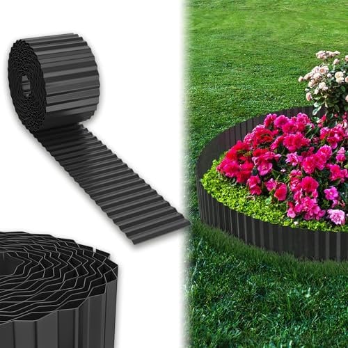 UISEBRT Cortenstahl Rasenkante, Verzinktes Beetbegrenzung aus Metall Einfach zu Montieren, 15cm Hoch Flexibel Rasenkanten, Wurzelsperre Blumenbeet oder als Mähkante Länge Anpassbar(10M, Schwarz)