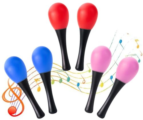 GXGM 6 Stück Mini Maracas aus Kunststoff für Kinder,Percussion Shaker Instrument,Rassel Holz Musikinstrument,Rasseln für Kinder - 3 Farben