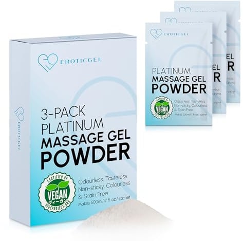 Japanese Nuru Massage Gel Powder Platinum 3x5g, Makes 1.5 litres | Plain formula, custom blends, made in Japan. Vegan, fragrance free, paraben & glycerine free. Water based, 3 sachets
