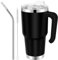 EQARD Mug Isotherme Cafe avec Paille Poignée Tasse de Voyage avec Couvercle étanche Gobelet Inox avec Tube Brosse Thermos Cafés pour Chaud ou Glacé Tous Sans BPA (Noir, 30oz Couvercle à Vis)