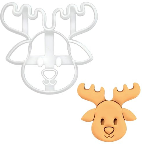 BAKERLOGY Süßes Rentier Gesicht Ausstechform - Weihnachten Ausstecher, Ren Plätzchenausstecher, Detailliertes Keksausstecher, Ideal für Fondant, Keksteig, Ton