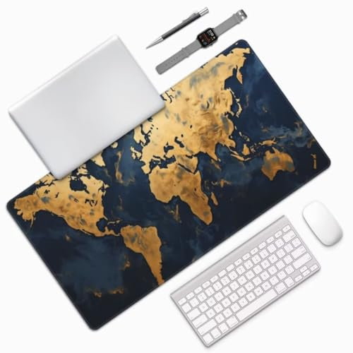 Vintage Mouse Mat Large Desk Mat 23.6x11.8 Inch, World Map Mouse Pad Gaming Mousepad, Waterproof Keyboard Mat, Durable Desk Pad, Non-Slip Rubber Base Mouse Mats for Desk Office Gaming Home Decor M64