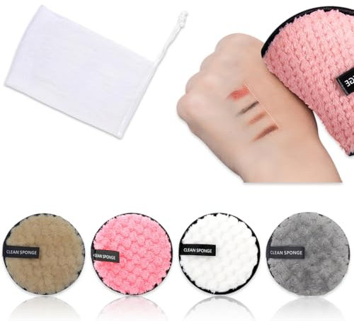 SIRLOMU 4 PCS waschbare Makeup-Entferner-Baumwollpads, wiederverwendbare Makeup-Entferner-Baumwollpads mit Mesh-Wäschebeutel für Gesichtsreinigung und Hautpflege (Multicolour)