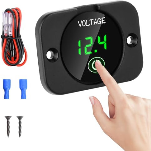 LED Digitales Batteriewächter Voltmeter DC 12V 24V Anzeige Spannungsmessgerät mit Touch Switch Display Voltmeter Wasserdichtes Voltmeter Panel für Automobile,Boote,Marine,Motorräder,Rasenmäher(Grün)