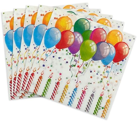 KOBOKO 20 Stück Servietten Happy Birthday,Servietten Geburtstag Deko,Geburtstagsdeko Servietten,Kindergeburtstag Deko Papierservietten für Tischdeko Geburtstag (Luftballons)