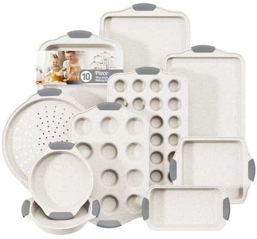 11-Piece Stackable Bakeware Sets White&Gray