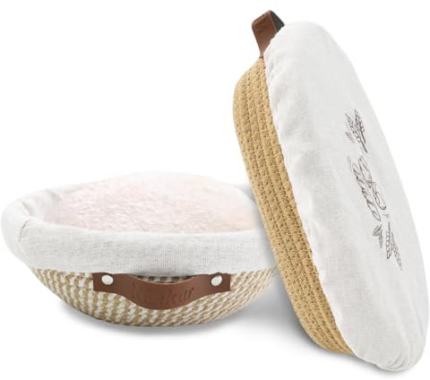 Nikkar Banneton Bread Proofing Basket Set of 2, 9 10 11 inches Round & Oval Cotton Rope Sourdough Bread Baking Supplies Proofing Bowls with Liners & Covers Gifts for Bakers Women Wife Mom
