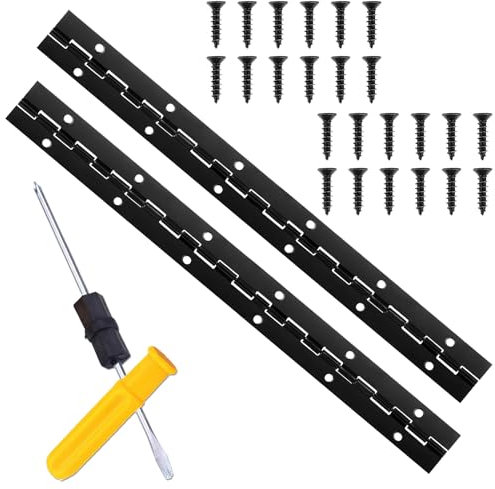 Bisagra Continua de Metal para Piano, Bisagra Piano Inox 30 cm Bisagra con agujeros Bisagra de piano Para Puertas De Muebles Con 2 Bisagras y 24 Tornillos + Destornillador De Doble Punta