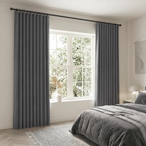 SHINELAND Dunkelgraue Verdunkelungsvorhänge, 206 cm lang, 2 Paneele, Raumverdunkelung, Stangentasche, 206 cm, wärmeisolierte Vorhänge für Wohnzimmer, Dunkelgrau