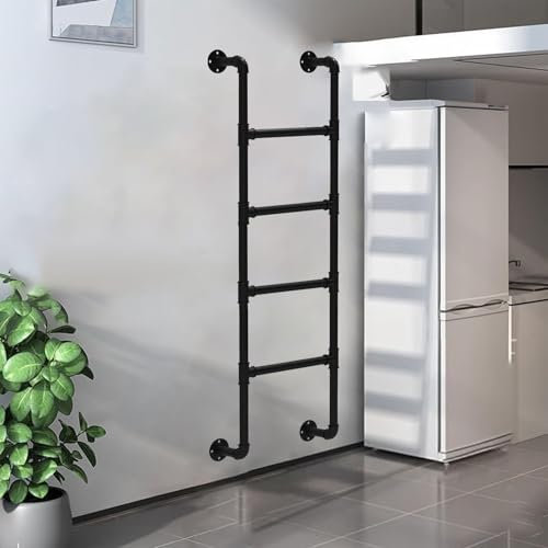 TYHAYJYK Notausstiegsleiter für Fensterschacht, Metallleiter für Hochbetten, an der Wand montierte Leiter aus Schmiedeeisen für Etagenbetten, Not-Feuerleiter für den Eingang, Schwarz (1,15