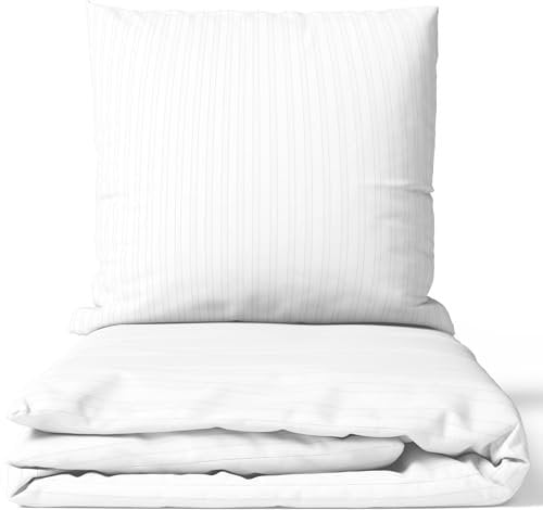 Leonado Vicenti Satin Bettwäsche 200x220 cm Weiß | 100% Baumwolle Damast | 4-Jahreszeiten Set mit Kissenbezug 80x80 cm | Premium Qualität | Weich & Hautfreundlich | Mit Reißverschluss