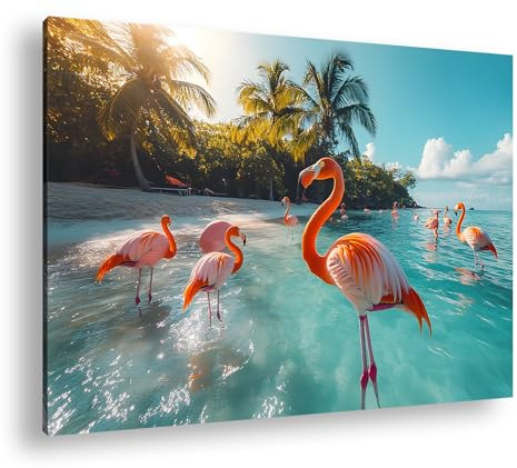 deyoli Flamingo-Paradies – Farbenfrohe Eleganz im türkisblauen Wasser. Format:90x60cm XXL Kunstdruck Motiv auf Holzrahmen/Leinwandbild/Wandbild/Wohnzimmer Dekoration