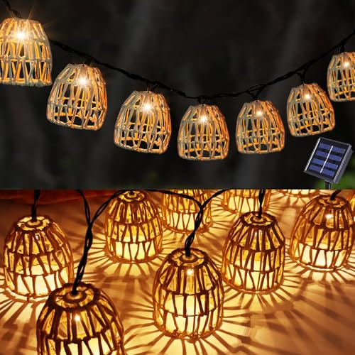 10er LED Solar Lichterkette Aussen,LED Solar Rattankugel Lampion,Lampions Led Lichterkette Solar Außen Wetterfest,Wasserdicht Lichterkette Außen Solarlampen,Solarleuchten Garten Outdoor