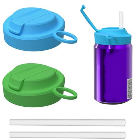 2 PCS Silicone Soda Can Lid with Straw,Can Lids for Fizzy Drink,Reusable Beer Coke Can Covers,Dustproof Silicone Sealer Cap,Spill-Proof Can Covers with Flip Cover,for Camping Fishing and Beach