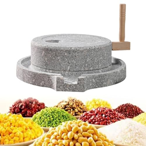 Stone Grain Grinder Mill,Natural Hemp Stone Paste Mill, Hand Stone Mill, Dry Wet M-ill, Hand Wet Grain M-ill With Stand For Corn, Wheat, Rice Wooden Frame(35cm)