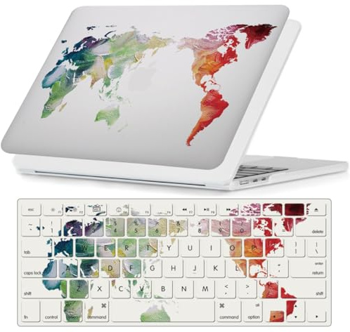 FFBOFFC Hülle Kompatibel mit MacBook Air 13,6 Zoll 2025 2024 2023 2022 Freisetzung A2681 A3113 A3240 mit Liquid Retina Display, Plastik Hartschale Schutzhülle Cover & Tastaturschutz, Weltkarte