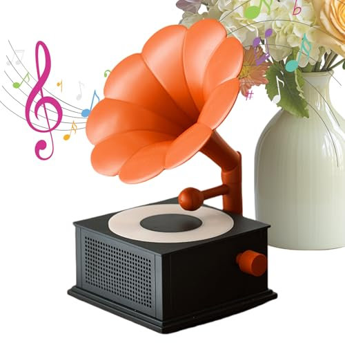 Qutalmi Altoparlante retrò vintage, mini altoparlante per grammofono | lettore musicale stereo senza fili con 3 modalità di illuminazione per cucina, camera da all'aperto