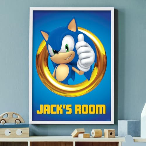 Sonic The Hedgehog Print - Sonic Gold Ring Thumbs Up Personalised Poster Wall Art (29.7cm x 42cm - A3)