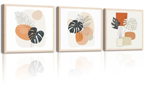 Piy Painting 3 Stück Wandbilder Mit Rahmen Abstrakte Pflanze Leinwand Bilder Wohnzimmer Modern Wandbilder auf Leinwand Kunstwerk Bilder Poster Kunstdrucke Gemälde Badezimmer 30x30 cm
