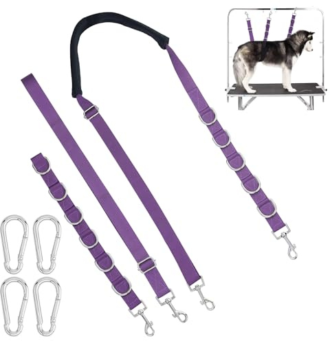 1 Stück Hundepflege Bauchgurt Band,Trimmtisch Hundeleine mit 4 Karabiner,Verstellbare Nylon-Schlinge für Haustiere zum Baden für Kleine Mittlere Hunde Katzen Haare Schneiden Trimmen(violett)