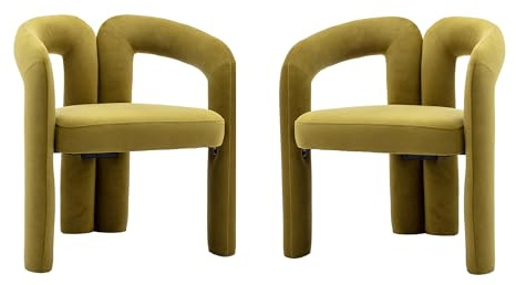 WEALTHKING Samt Esszimmerstühle 2er‑Set modernes Skulptur‑Design mit gebogener Rückenlehne ergonomischen Armlehnen hohl geformt vierbeiniger Rahmen hoher Komfort weicher Polstersitz (olivgrün)