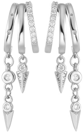 Emibele Silver Huggie Earrings for Women, Non Tarnish Dainty Dangle Huggie Earrings with Cubic Zirconia, Hypoallergenic Triple Hoops Drop Earrings Fashion Jewelry Gifts