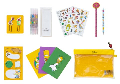 Grupo Erik The Simpsons Stationery Set - Funny Gifts, Merchandise | Pencil Case with A6 Notebooks, Highlighters, Sticky Notes, Paper Clips, Stickers, Pen, Pencil | Simpsons Merch Stationary Set