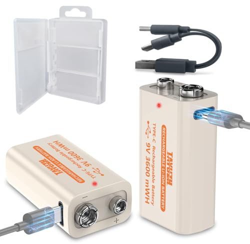 9V Rechargeable Battery 3600mWh 9 V High Capacity Lithium Batteries for Smoke Detectors, Microphone, Alarms, Toys, Torches, Medical Devices etc 2 Pack
