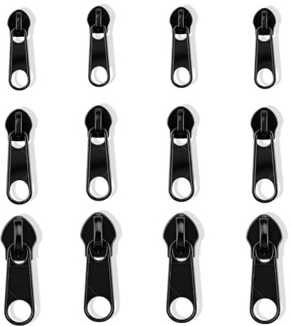 fKiZanthene 12 Stück Schieber mit Reißverschluss, abnehmbarer Reißverschluss aus schwarzem Metall, 3 Größen für die Reparatur von Kleidung, Taschen und Zubehör