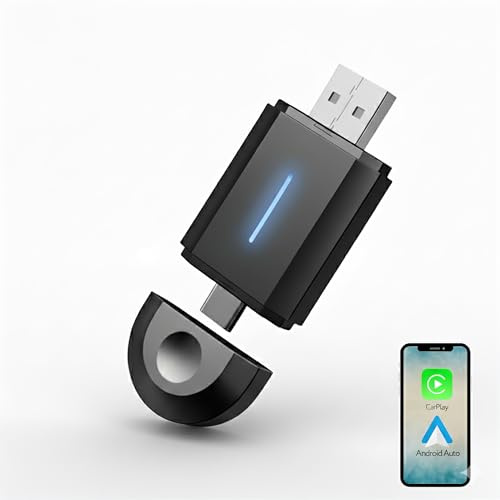 MOONX Adaptateur CarPlay sans fil et dongle réseau - 2 en 1 Bluetooth 5.0 et 5,8 GHz - Récepteur Wi-Fi pour transfert de données - Sans fil pour iPhone & Android Auto - Plug & Play USB C/A