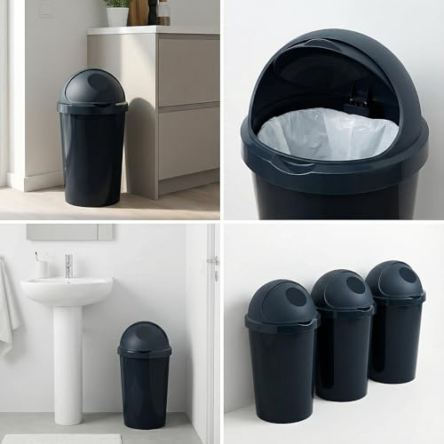 SPECTRAPLAST® 50 L Bullet Indoor Rubbish Bin Black – Large Capacity Plastic Dustbin for Kitchen, Home & Office – Easy-Lift Waste Bin with Lid for Clean, Odour-Free Living (72x37x37 CM)
