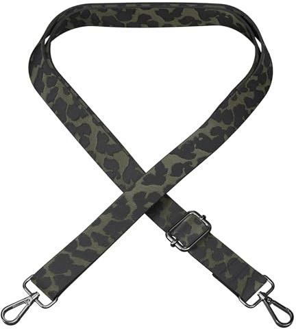 EAZY CASE - Verstellbarer Taschengurt, Gurt für Handtaschen, Schulterriemen für Umhängetaschen, dünner Riemen für Taschen und Tragetaschen, DIY Taschenband, Camouflage - Dunkelgrün Metall Silber