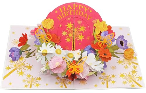Pop-Up Geburtstagskarte 3D – Handgefertigte Grußkarte 15x20 cm mit austauschbaren Zahlen 01–99, Blumenmotiv, inkl. Umschlag & Einschiebekarte XP700
