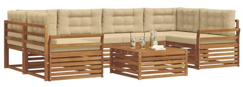 vidaXL Outdoor-Sofagarnitur mit Kissen 8 pcs Natur und Beige, Gartenmöbel, modernes Outdoor-Sofa, strapazierfähiges Set, Terrassen-Lounge und Sitzgruppe