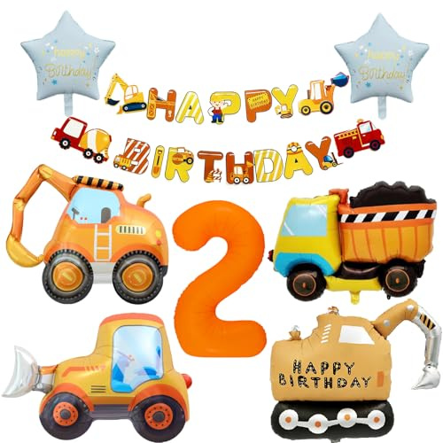 2. Geburtstagsdeko Jungen Bagger Geburtstag Deko 2 jahre Kinder Geburtstag Junge Orange Luftballon 2 Geburtstag Helium Folienballons Auto