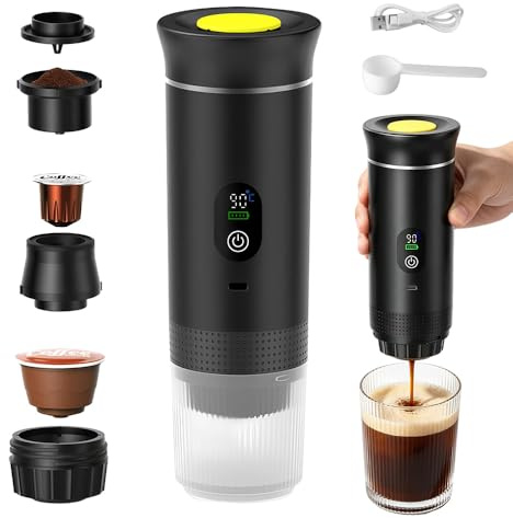 Tragbare Espressomaschine, Mini Kaffeemaschine Für Unterwegs, Elektrische Espressomaschine Mit USB, 3 in 1 Akku Kaffeemaschine Für Gemahlenem Kaffee, Kapsel Für Wohnmobil Wandern Camping Digitalanzeig