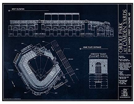 Oriole Park at Camden Yards Blueprint Style Druck (ungerahmt, 45,7 cm H x 61 cm B)