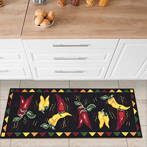 Ottomanson Siesta-Kollektion Küchen-Teppichläufer mit Gummirückseite und Chilischoten-Design, 50 cm x 150 cm, Beige Chilischoten