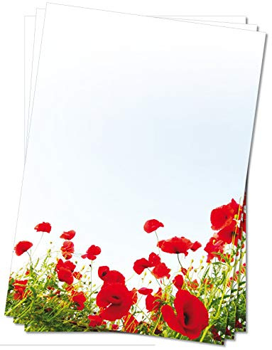 Motivpapier Briefpapier (Blumen-5078, DIN A4 100 Blatt) Mohnblumen Wiese im Frühling